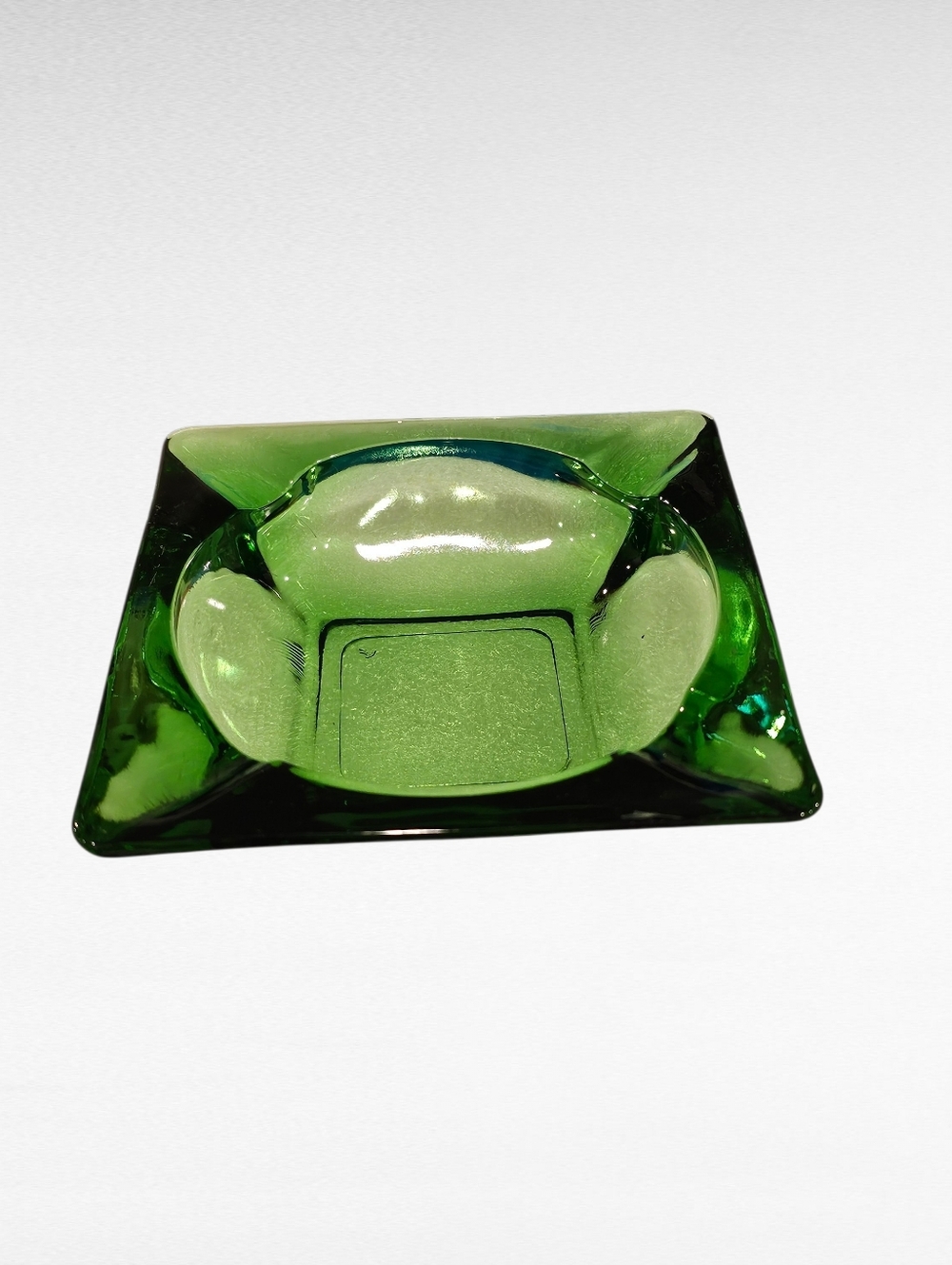 Vintage Square Emerald Green Glass Ashtray